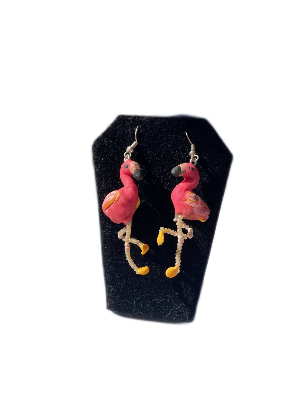 𦩠Flamingo Dangle Earrings β Polymer Clay & Beaded Legs